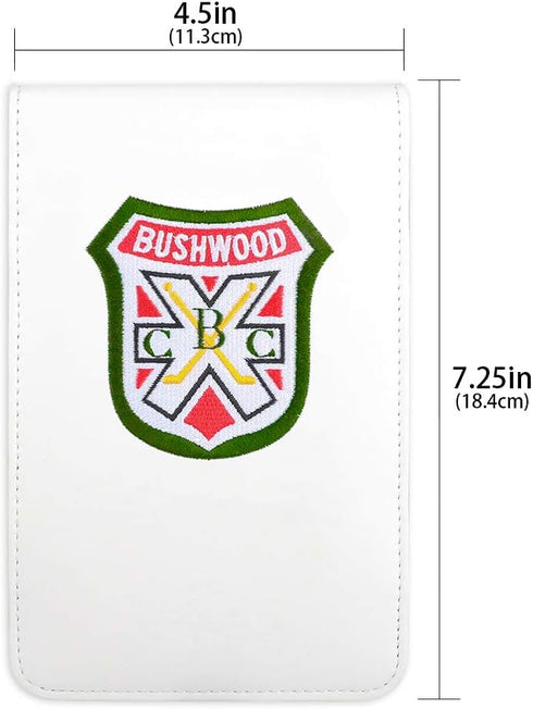 Golf Logo Shield White Leather Golf Scorecard & Yardage Book Holder Cover, Customizable Name Version