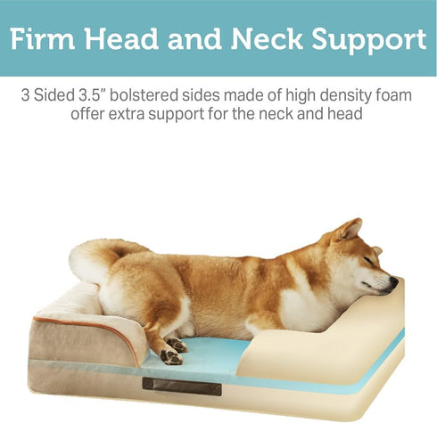Friends Forever Orthopedic Dog Bed, Bolster Dog Bed with Memory Foam Couch Sofa, Removable Washable Cover, Ally Khaki