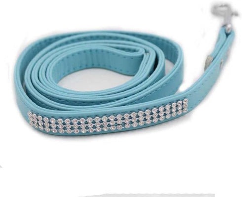 Scicalife PU Leather Dog Leash, Colorful Walking Leash with Sparkly Studded Rhinestone for Cats or Dogs (Blue)