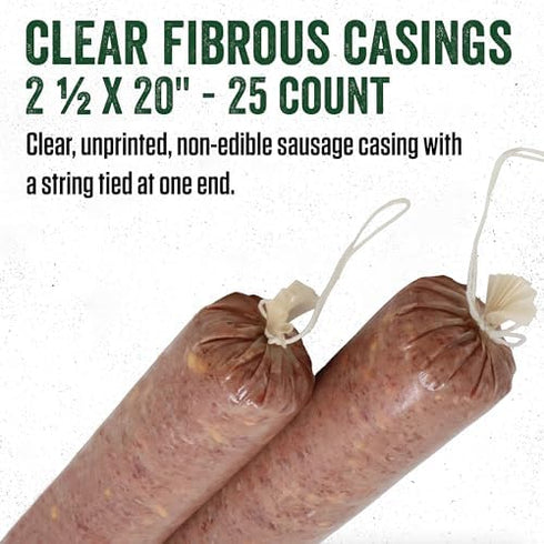 2 Inches 20 Inches, 3 Summer 25 Count Pack LEM Products Clear Fibrous Casings, x Non-Edible Sausage Casings, Stuffs