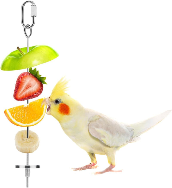 Bird Food Holder Stainless Steel Skewer for Parrots, Cockatoo, Cockatiel Cage Treating Tool (L: 7.86 inch)