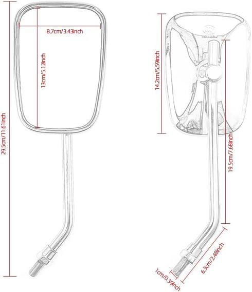Rectangular Bike Mirror, Aluminum Alloy Cycling Reflector, Wide Angle Tricycle Quad Motorcycle Rearview Mirror
