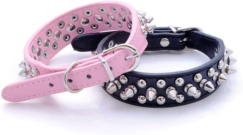 Spiked Dog Collar, Soft PU Leather Mushrooms Rivet Spike Studded Adjustable Cat Collars (Pink, L)