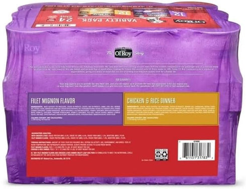 Generic Pack, 13.2 Oz (24 Pack) 100% Ol'~Roys Meaty Loaf Wet Dog Food Variety Filet Mignon Flavor & Chicken & Rice