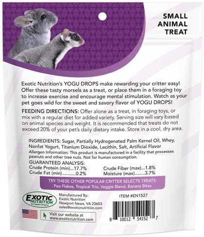 Chinchillas, Marmosets, (5.5 oz.) Yogu Drops - All Natural Healthy Yogurt Treat - for Sugar Gliders, Prairie Dogs