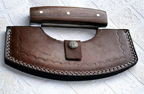 TTC-111 Poshland Handmade Demascus Ulu kitchen Knife -Wood Handle (Walnut Wood)