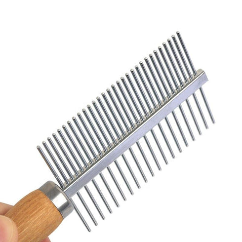 TopMed ETS Set of 3 Stainless Steel Pet Hair Combs, Wooden Handle Bamboo Grooming Tools Kit for Dogs and Cats