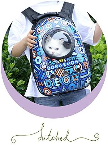 Pet Travel Carrier, Cat Dog Dome Space Capsule Backpack, Portable Waterproof Breathable Knapsack for Hiking (Blue/White)