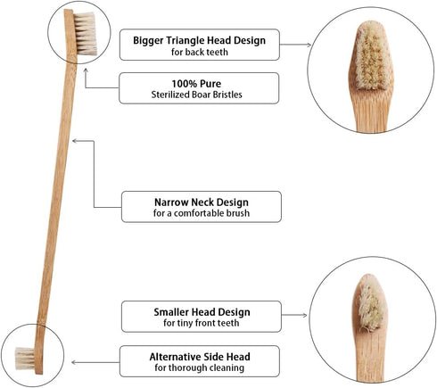 6-Pack Pet Toothbrush Bamboo & Boar Bristle | Natural, Biodegradable, Zero-Waste | for Dogs & Cats - Plastic-Free