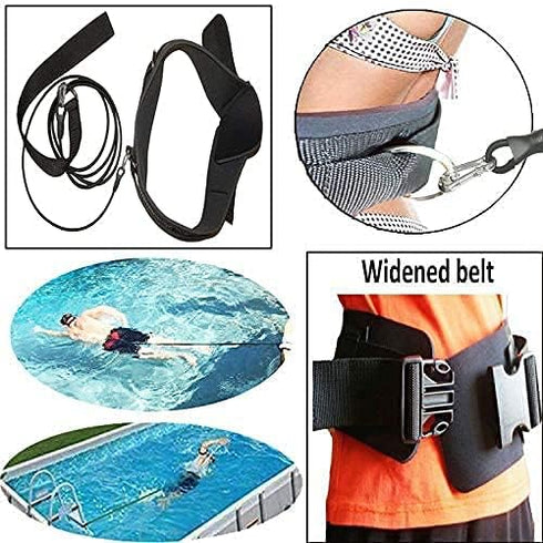 Upgrade Style Strong Pool Swim Training Leash, Swim Resistance Tether with Comfortable Waist Belt and Double Bungee Rope