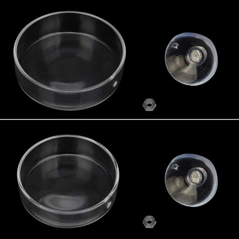 Senzeal 2PCS Shrimp Feeding Dish, Glass Aquarium Fish Tank Reptiles Round Feeder Bowl with Suction Cup