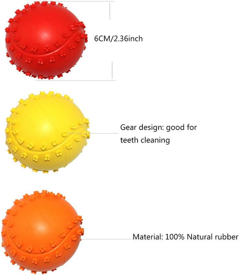 Rubber Dog Chewing Squeaky Ball Toys - Fetch Play Toy for Puppy, Small Medium Pets, Pack of 3