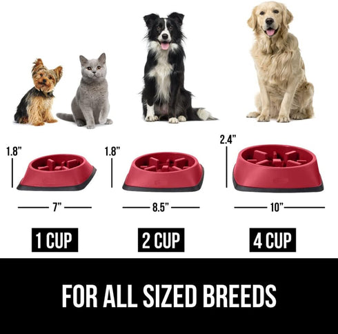 Gorilla Grip Interactive Puzzle Toy Bowls for Dogs and Cats - Slow Feeder, 1 Cup Red, 100% BPA Free