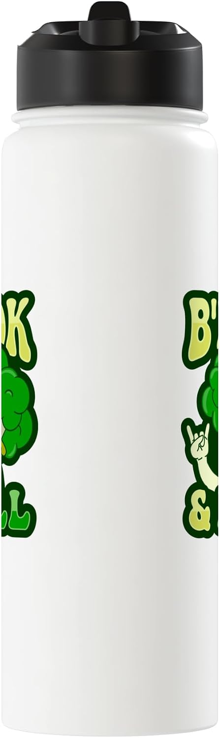 Funny Broccoli Brock and roll Pun Brock and roll Pun for a Vegan Food Lover Stainless Steel Insulated Water Bottle