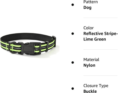 Mile High Life Reflective Dog Collar - Nylon Pet Collar with Buckle, Light Weight Lime Green for Large Dogs (L)