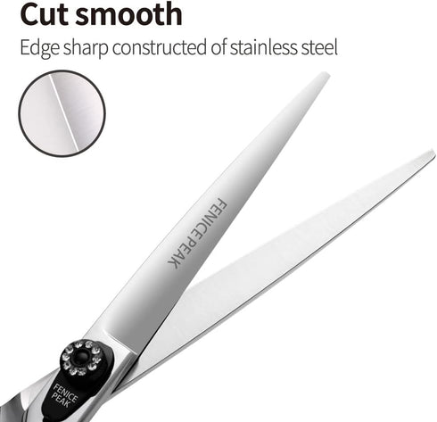 Fenice Peak 7.5'' Dog Straight Scissors - Professional Pet Grooming Shears, 440C Stainless Steel, Black Non-Slip Handle