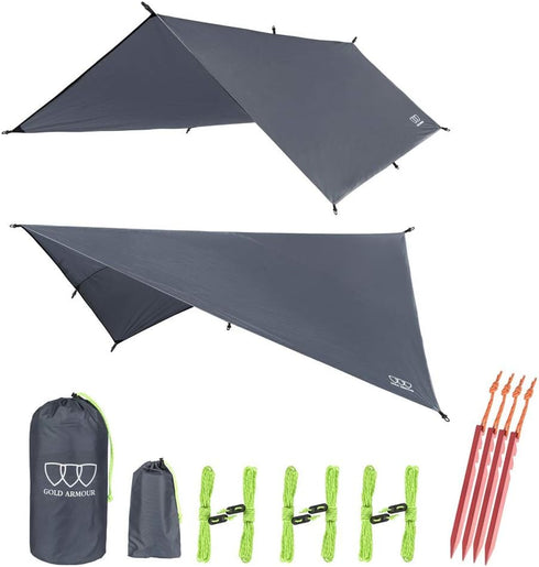 Gold Armour Rainfly Tarp Hammock 12ft x 10ft | Waterproof Ultralight Camping Shelter Canopy, Survival Gear
