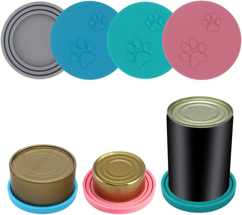 SLSON 4 Pack Universal Silicone Pet Food Can Covers, Fits 3 Standard Size Can Tops