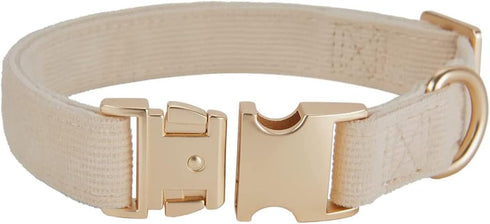 Soft Corduroy Dog Collar and Leash Set, Adjustable Cotton Collars with Metal Buckle for Small Dogs, Beige