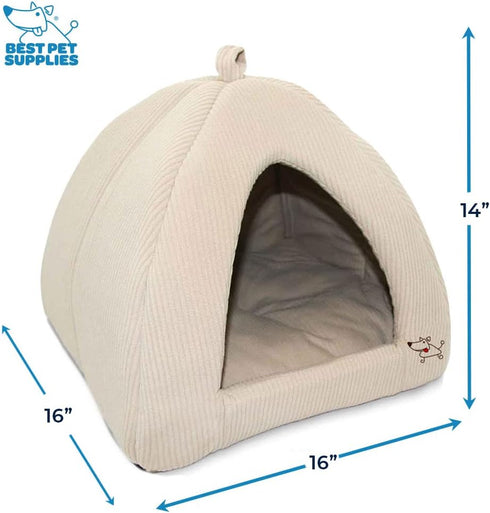 Pet Tent Soft Bed for Dog and Cat by Best Pet Supplies, Beige Corduroy, 19" x 19" x H:19"