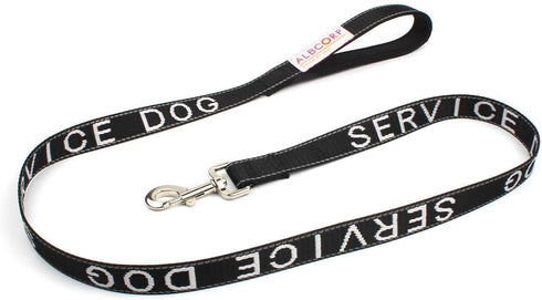 Albcorp Service Dog Leash - Embroidered with Padded Neoprene Handle and Reflective Threads, 4 Feet, Black