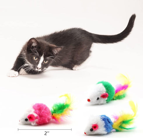 pawstrip 12 Pcs Cat Mouse Toys - Rattle Mice for Indoor Cats, Interactive Play Squeaky Fur Mice with Rattling Sounds