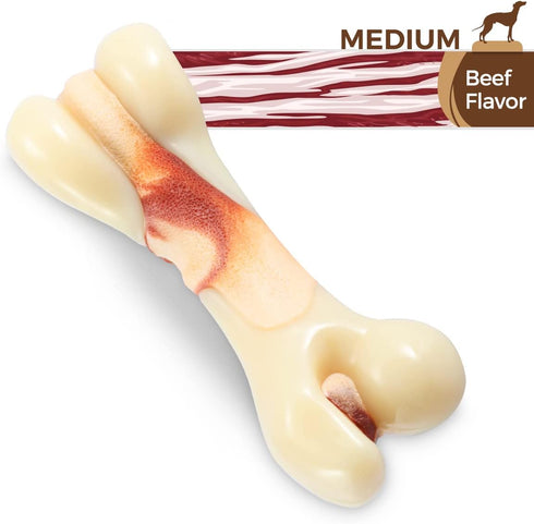 Tikaton Indestructible Dog Chew Toys for Aggressive Chewers, Beef Flavor Durable Teething Bones for Puppies