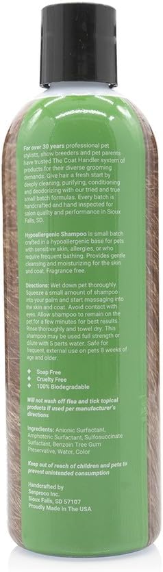Hypoallergenic Dog Shampoo, 16 oz, All Natural Ingredients for Pets with Sensitive Skin, Non-Scented
