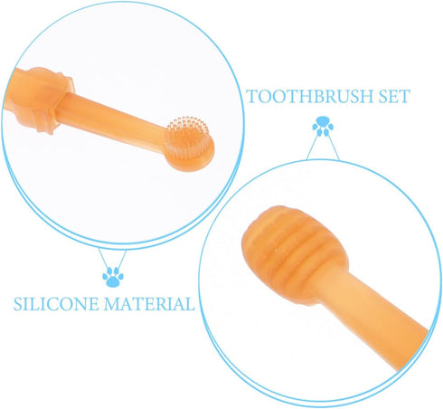 Set TOYANDONA Pet Toothbrush Soft Silicone Dual-Headed Toothbrush for Cats and Small Dogs Puppy Tooth Brushing Kit