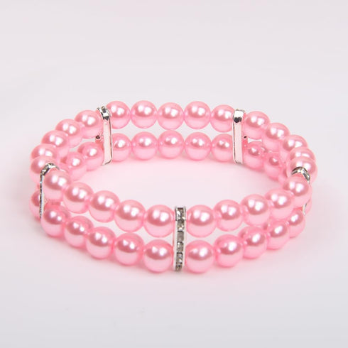 2 Rows Pearls Pet Dog Necklace Collar Bling Accessories Charm Pet Puppy Jewelry Puppy Chihuahua Yorkie Handmade Adjustable (Pink, Extra Small)