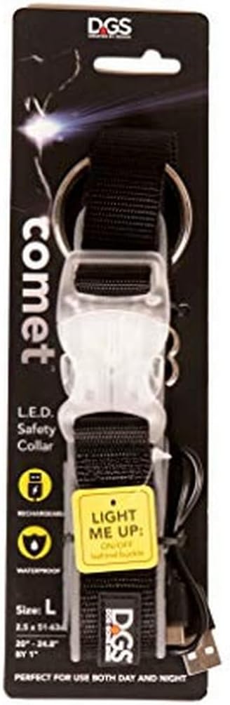 Dog Gone Smart Pet Products LED Safety Comet Collar, Adjustable Strong Nylon for Puppies, Large, Medium, Small