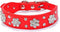 Rhinestone Dog Collar, Cute Flower Bling Collar, PU Leather Adjustable Sizes (Red, L)
