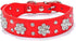Rhinestone Dog Collar, Cute Flower Bling Collar, PU Leather Adjustable Sizes (Red, L)