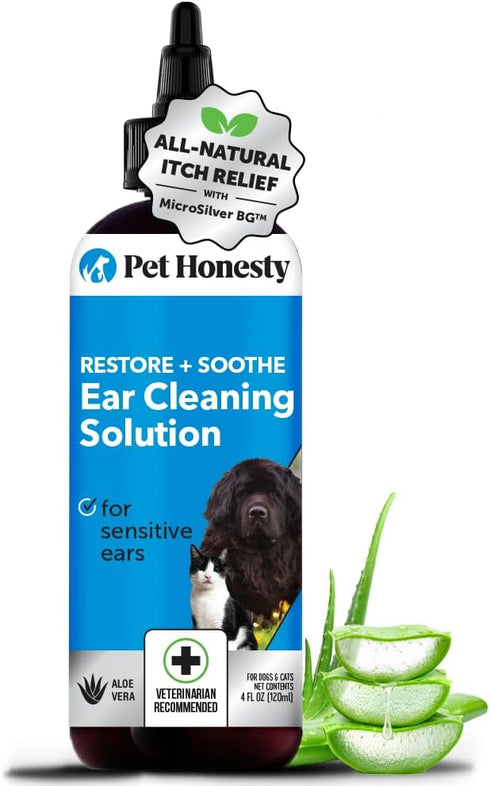 Pet Honesty Restore + Soothe Ear Cleaner for Dogs & Cats, Soothes Itching, Gentle on Sensitive Ears, 4oz