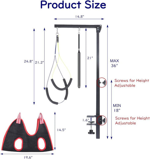 KELIXU Dog Grooming Arm with Clamps, Adjustable Table Arm with Hammock Harness, Black for Small/Medium Pets