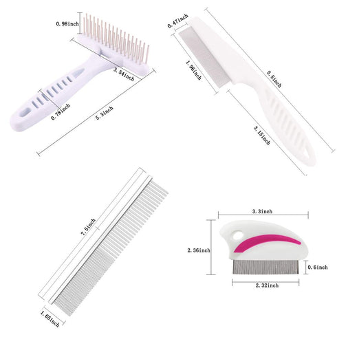 Tear Stain Remover Combs, Professional Pet Grooming Brush, Stainless Steel Undercoat Rake and Flea Combs