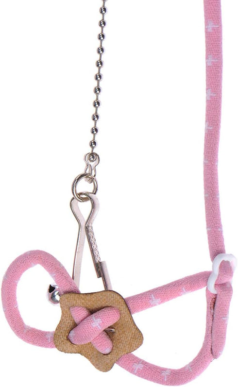 Adjustable Leash Harness with Bell for Rat, Mouse, Squirrel, Guinea Pig Walking Training (Pink)