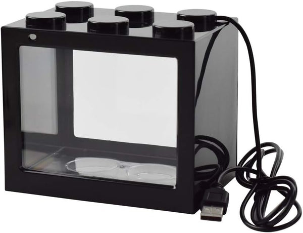 OMEM USB Mini Fish Tank, Desktop Micro-Landscape LED Aquarium Kit, Black