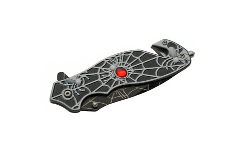 SZCO Supplies 8” Black Spider Web Assisted Open EDC Rescue Folding Knife