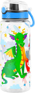 Home Tune 23oz Cute Water Bottle for School Kids Girls, BPA FREE Tritan, Leak Proof with Easy Clean Handle (Fire Dragon)