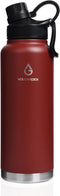 Insulated Sports Water Bottle with Straw Lid, 3 Lids, 40 Oz, Brick Red, Dishwasher Safe & BPA Free