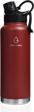 Insulated Sports Water Bottle with Straw Lid, 3 Lids, 40 Oz, Brick Red, Dishwasher Safe & BPA Free