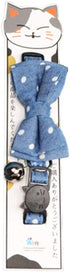 THAIN Breakaway Cat Collar with Bell and Bow Tie, Adjustable Denim Dots Safety Buckle with Name Tag for Kittens