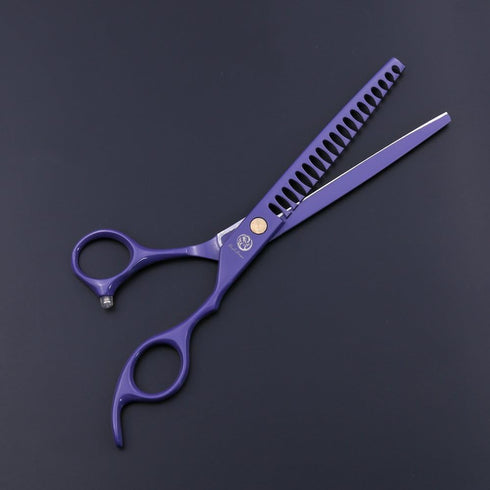 Professional Dog Grooming Scissor Kit - Purple Dragon 7.0 inch Hair Cutting, Curved & Chunker Shears with Bag