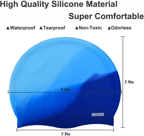 Silicone Swim Caps, 2 Pack Durable Comfortable Adult Swimming Cap for Women and Men, Short Hair Long Hair