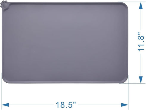 Guardians Silicone Dog Cat Bowl Mat, Non-Slip Pet Feeding Mat, Waterproof, Grey, 18.5"x11.8"
