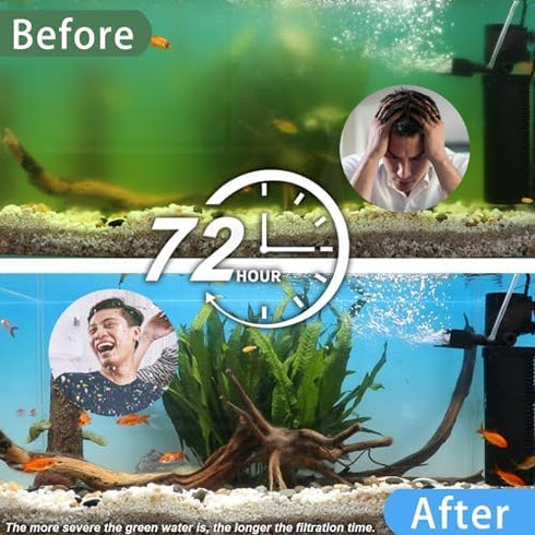200GPH Aquarium Filter, U-V for 20-75 Gal Tank, Submersible Pump Filter for Green Water and Algae Clean