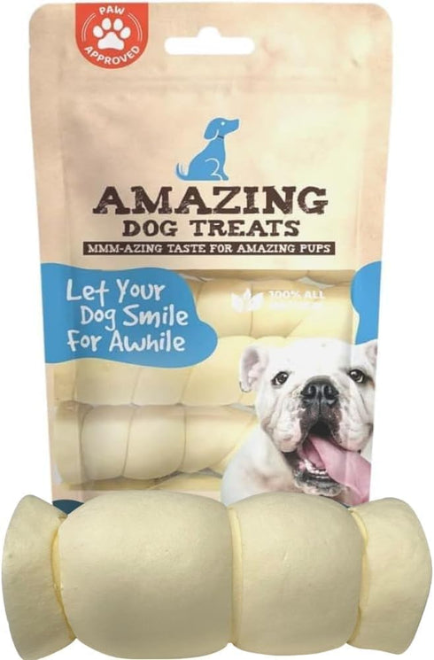 Amazing Dog Treats, Beef Cheek Rolls, Mega Thick 5-6", 8 Pcs, Safe Rawhide Alternative for Power Chewers.