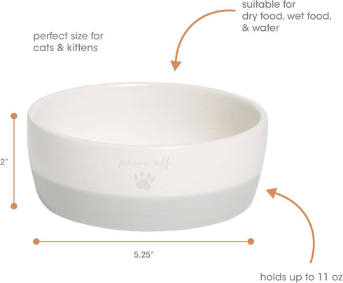 Pearhead Paws Off Ceramic Cat Bowl, Small Food and Water Bowl for Cats, Pet Dish, Microwave and Dishwasher Safe, Pet Owner Essentials, Holds 1.3 Cups