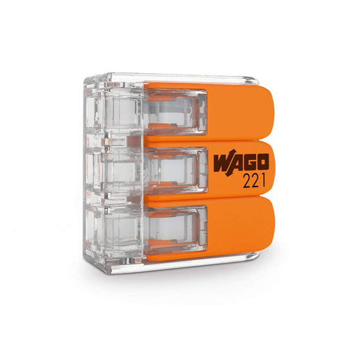 Wago 221-413 Splicing Connector, 3 Conductors 0.14-4 mm², Compact Design with Lever, Pack of 50